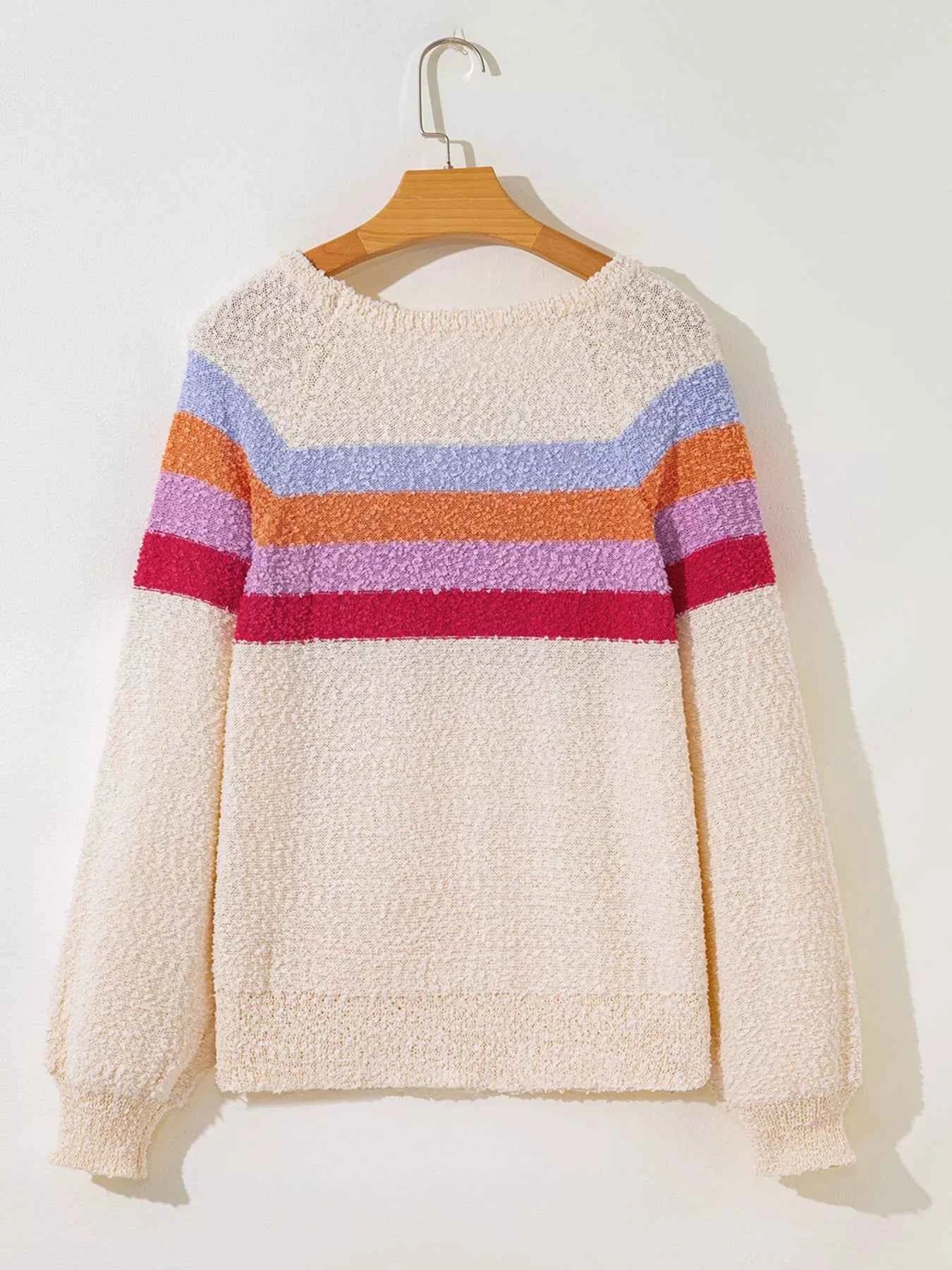 Striped Color Block Loose Sleeve Sweater 5602b099422f4365af7b6fa0d4db7e34-Max-Origin
