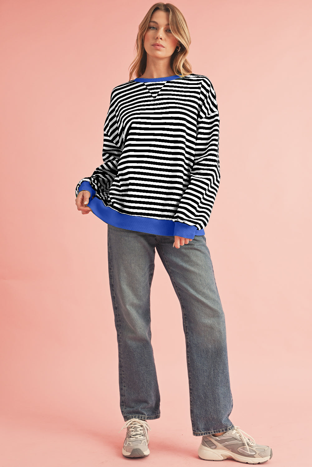 Black Stripe Contrast Edge Cross Seam Oversized Sweatshirt 56301cd6c867a487