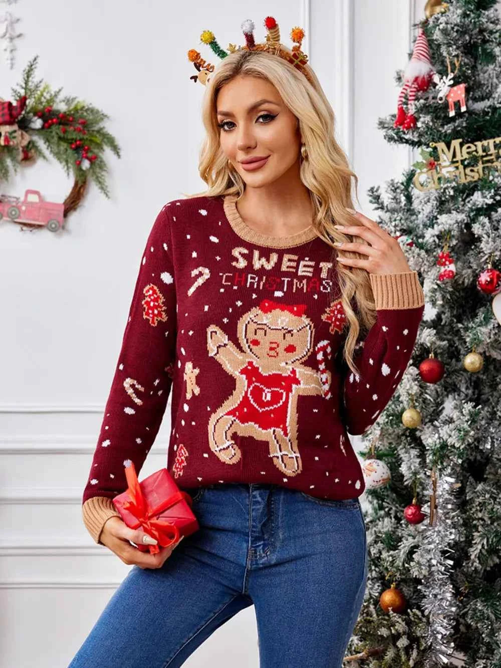 Gingerbread Round Neck Long Sleeve Sweater 56449ba2-bfa2-49b6-98ca-dd4999222d1c-Max
