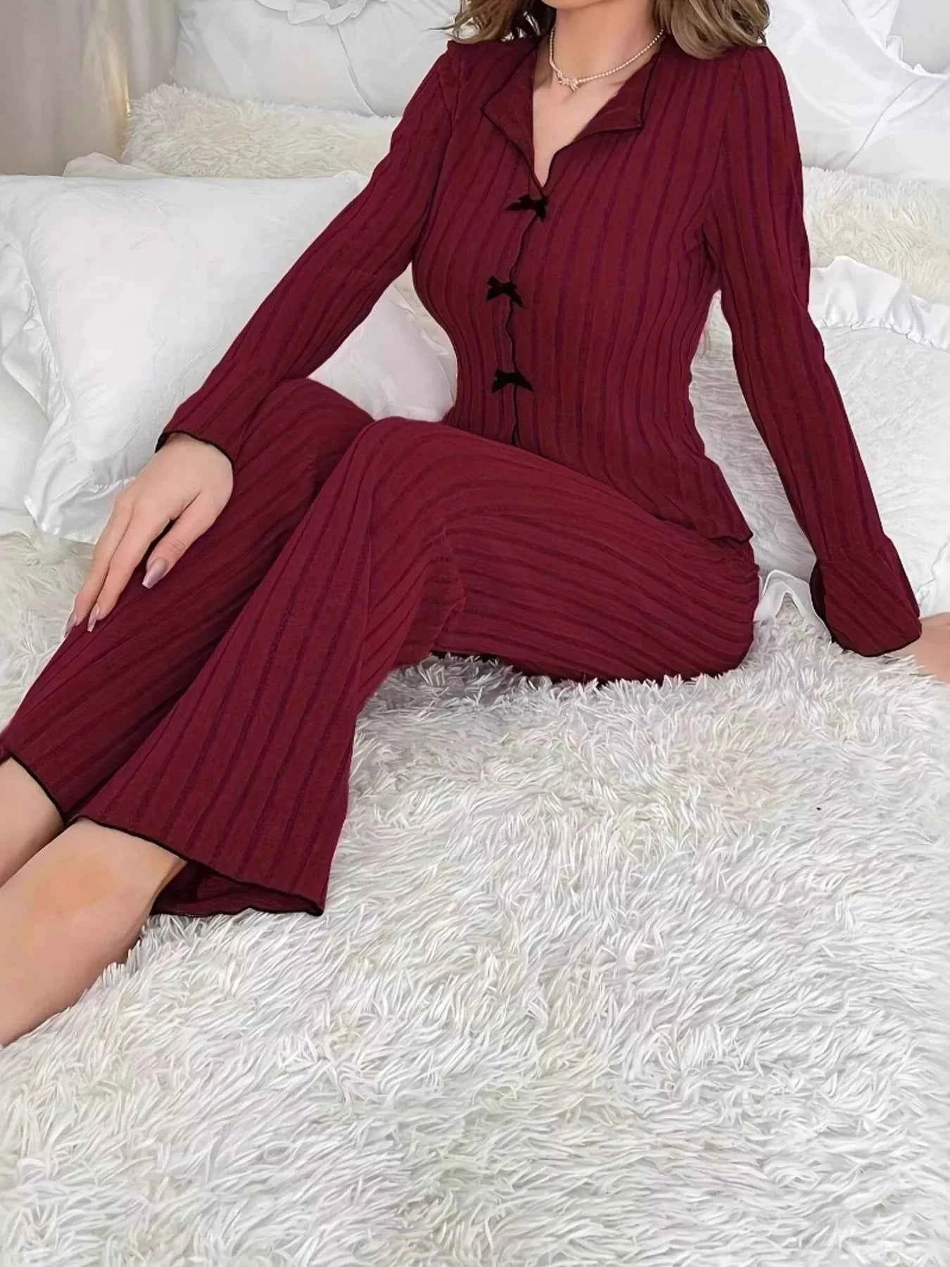 Ribbed Bow Front Top and Pants Lounge Set Wine Red 56551d5b-fafe-4c1d-918d-ccc20849a781-Max-Origin