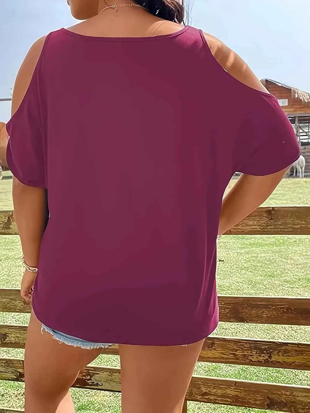 Plus Size Skeleton Graphic Round Neck Cold Shoulder T-Shirt Deep Purple 5664f0c5-98e7-4e30-a002-79b20d9fcb03-Max