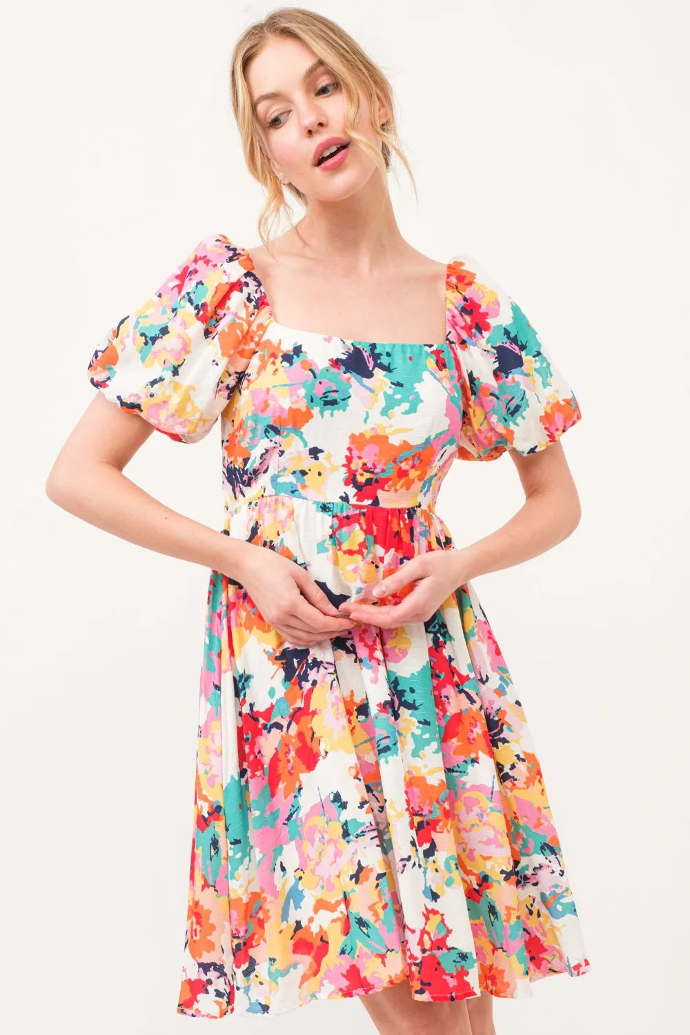 And The Why Square Neck Puff Sleeve Floral Dress 56a35ebf-b99d-420d-9c09-8649fbb8c05e-Max