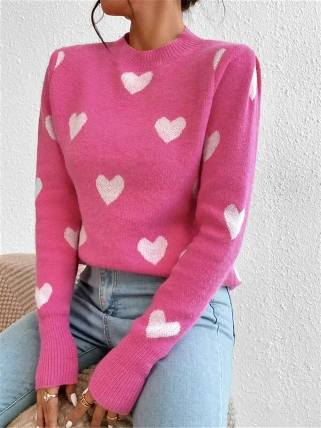 Heart Pattern Round Neck Sweater 56b83422deca46deba361f90877fbf72-Max-Origin