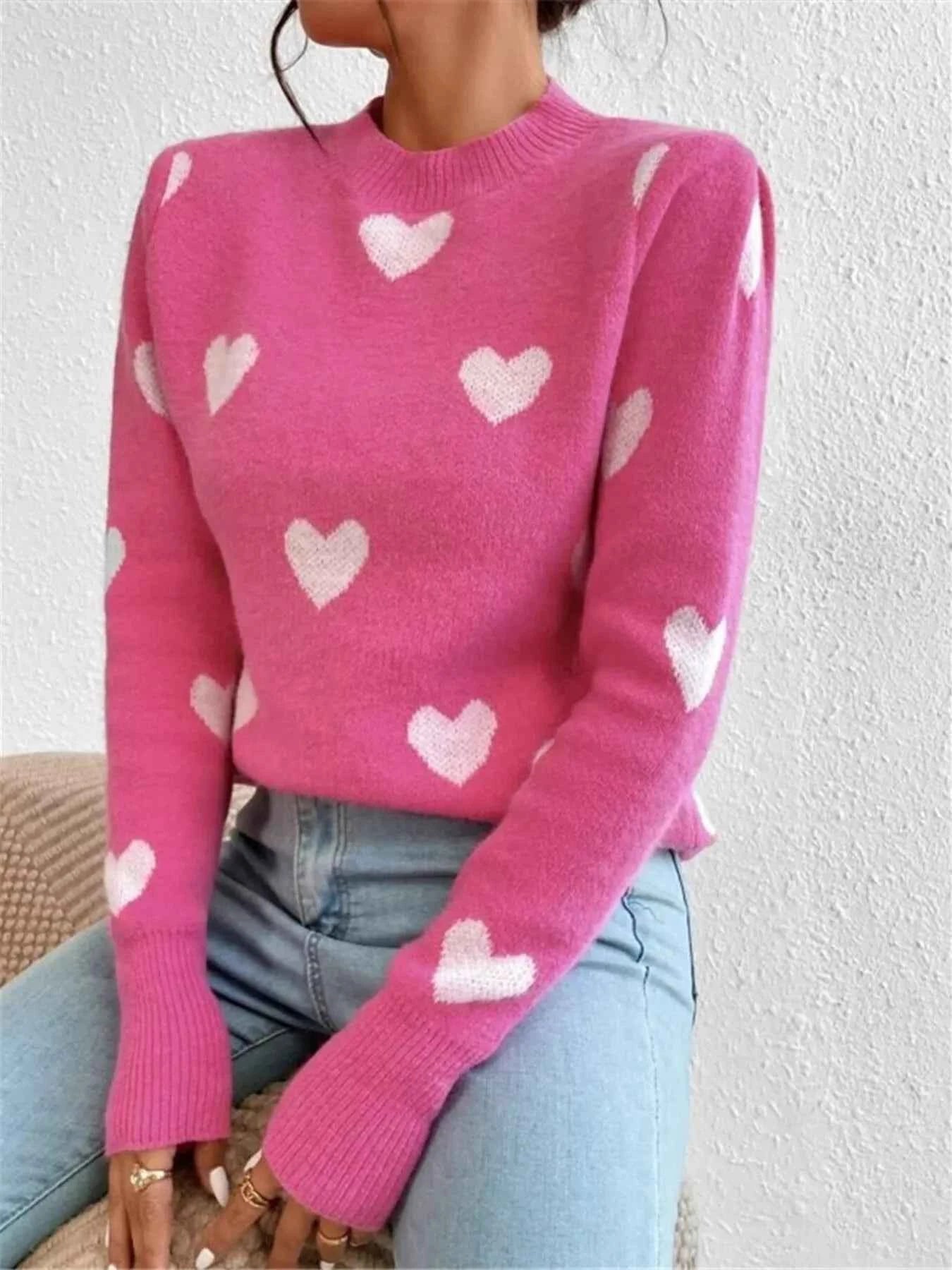Heart Pattern Round Neck Sweater 56b83422deca46deba361f90877fbf72-Max-Origin