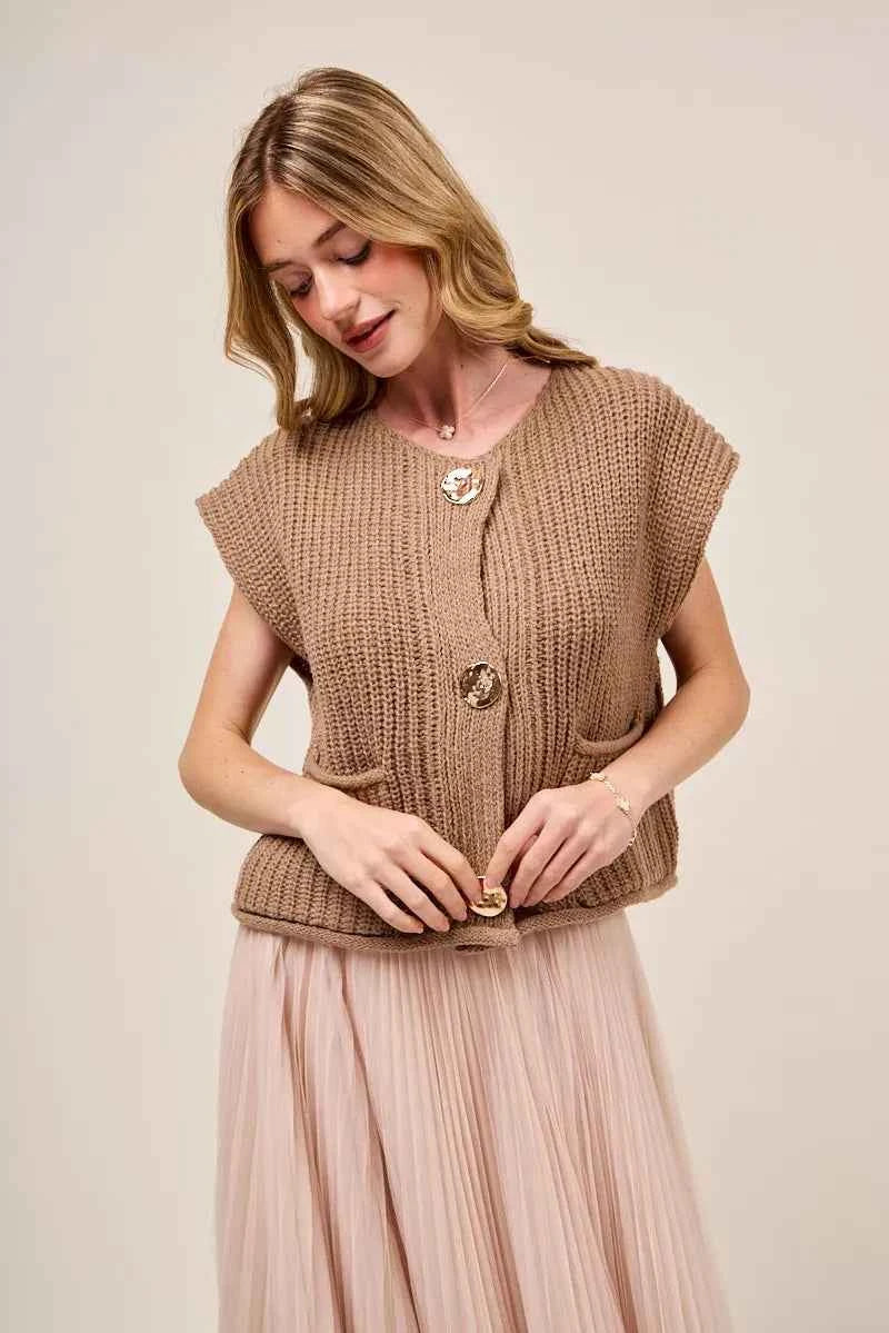 SO ME Big Metal Button Front Sweater Vest 56bfa253f4e9438ca827f932626326b9-Max-Origin