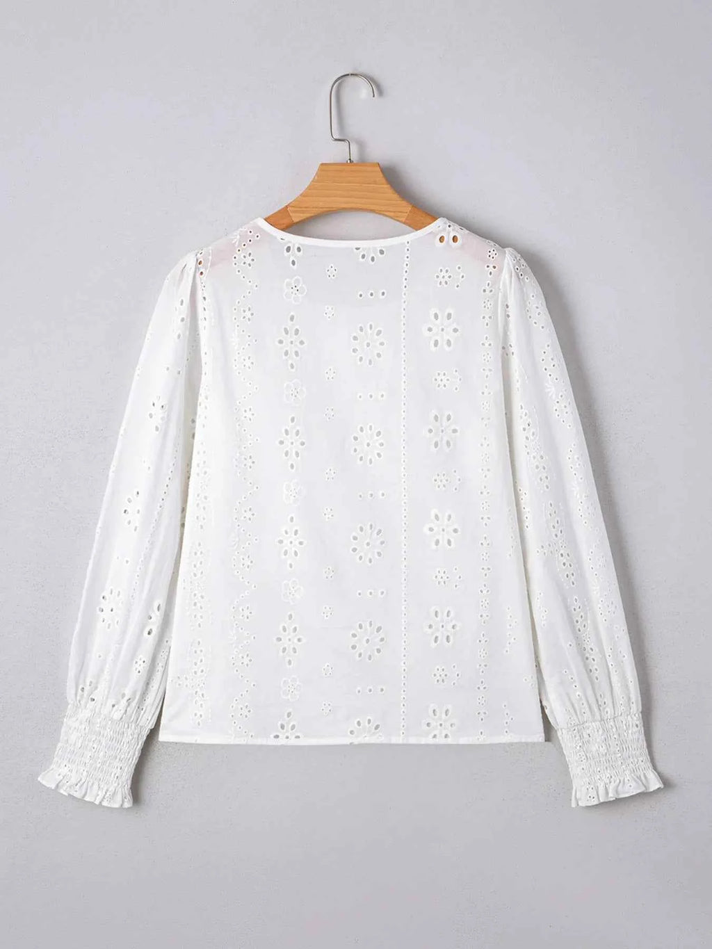 Eyelet Long Sleeve Blouse with Elastic Cuffs 56c8195e-2d64-4e96-ad3e-95f91245b4b4-Max-Origin