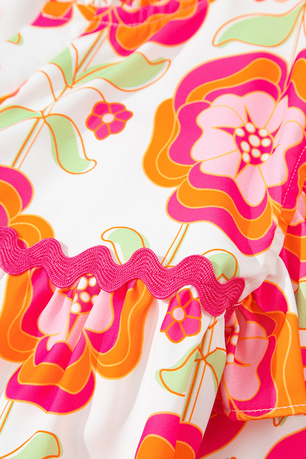 Rose Floral V Neck Ricrac Trim Ruffle Long Sleeve Blouse 56ca06305ef6fa6c