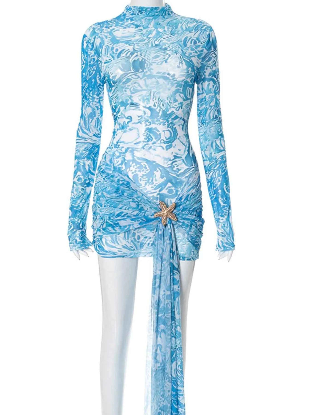 Printed Mock Neck Long Sleeve Mini Dress 56d8fe08-7574-42c7-a235-3637231b0ae7-Max-Origin