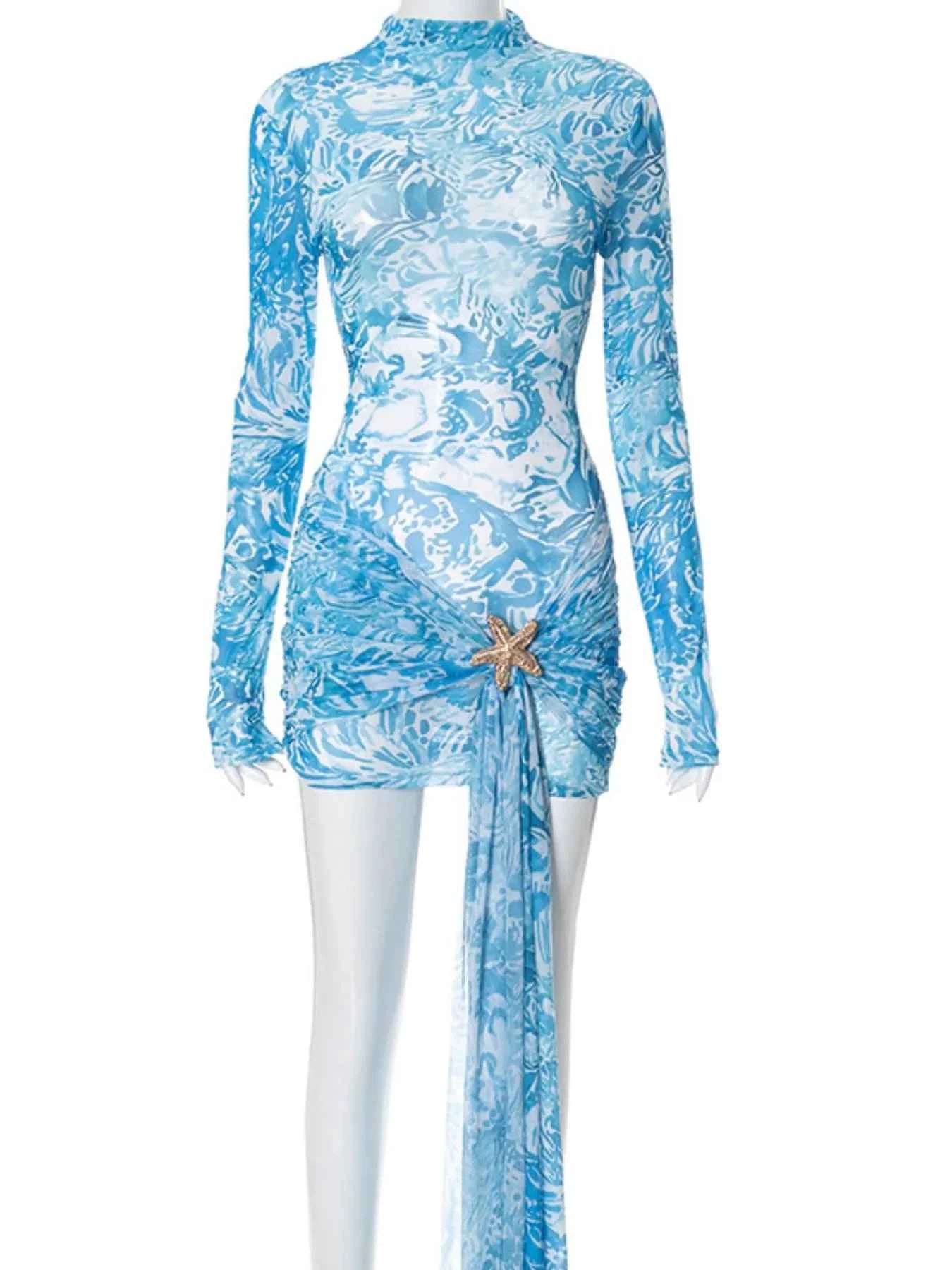 Printed Mock Neck Long Sleeve Mini Dress 56d8fe08-7574-42c7-a235-3637231b0ae7-Max-Origin