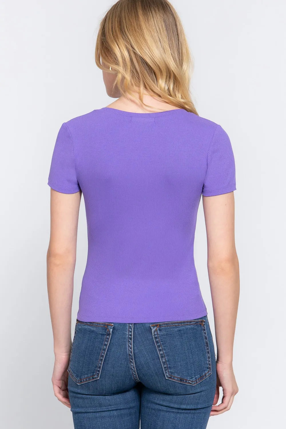 ACTIVE BASIC V-Neck Ribbed Short Sleeve Knit T-Shirt 56ff3801-9e1b-45fd-8a85-5949099a9910-Max
