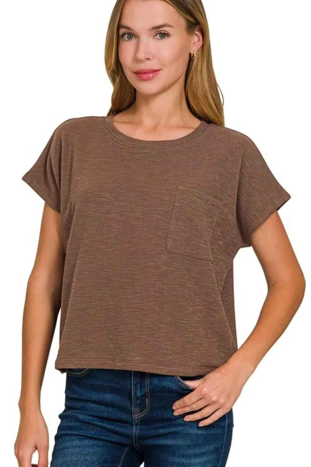 Zenana Round Neck Short Sleeve T-Shirt BROWN 57021635-d148-47da-9e20-55208cbeba81-Max-Origin