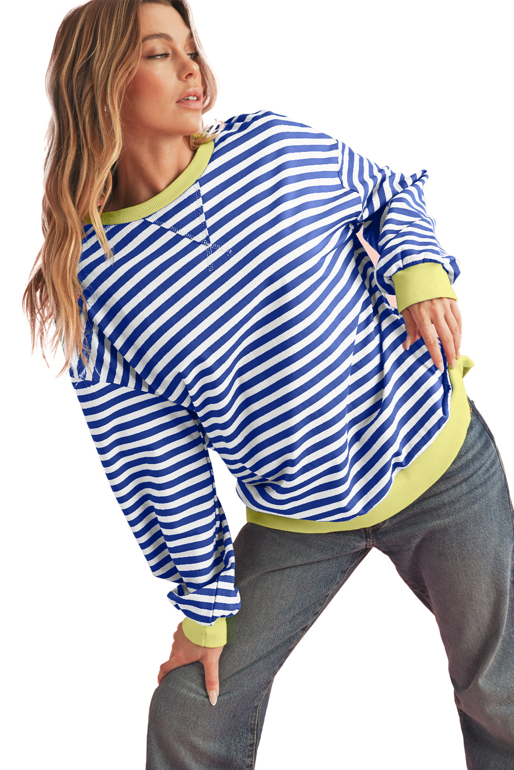 Black Stripe Contrast Edge Cross Seam Oversized Sweatshirt 57051d4462f206f0