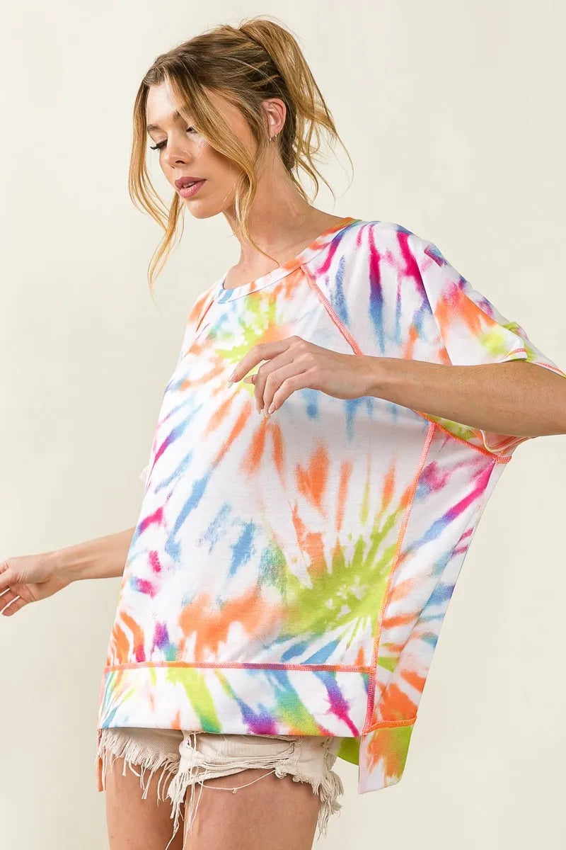 BiBi Tie Dye Print Jersey Stitched Uneven Hem Top 57092a862e854412b93b21b252116081-Max-Origin