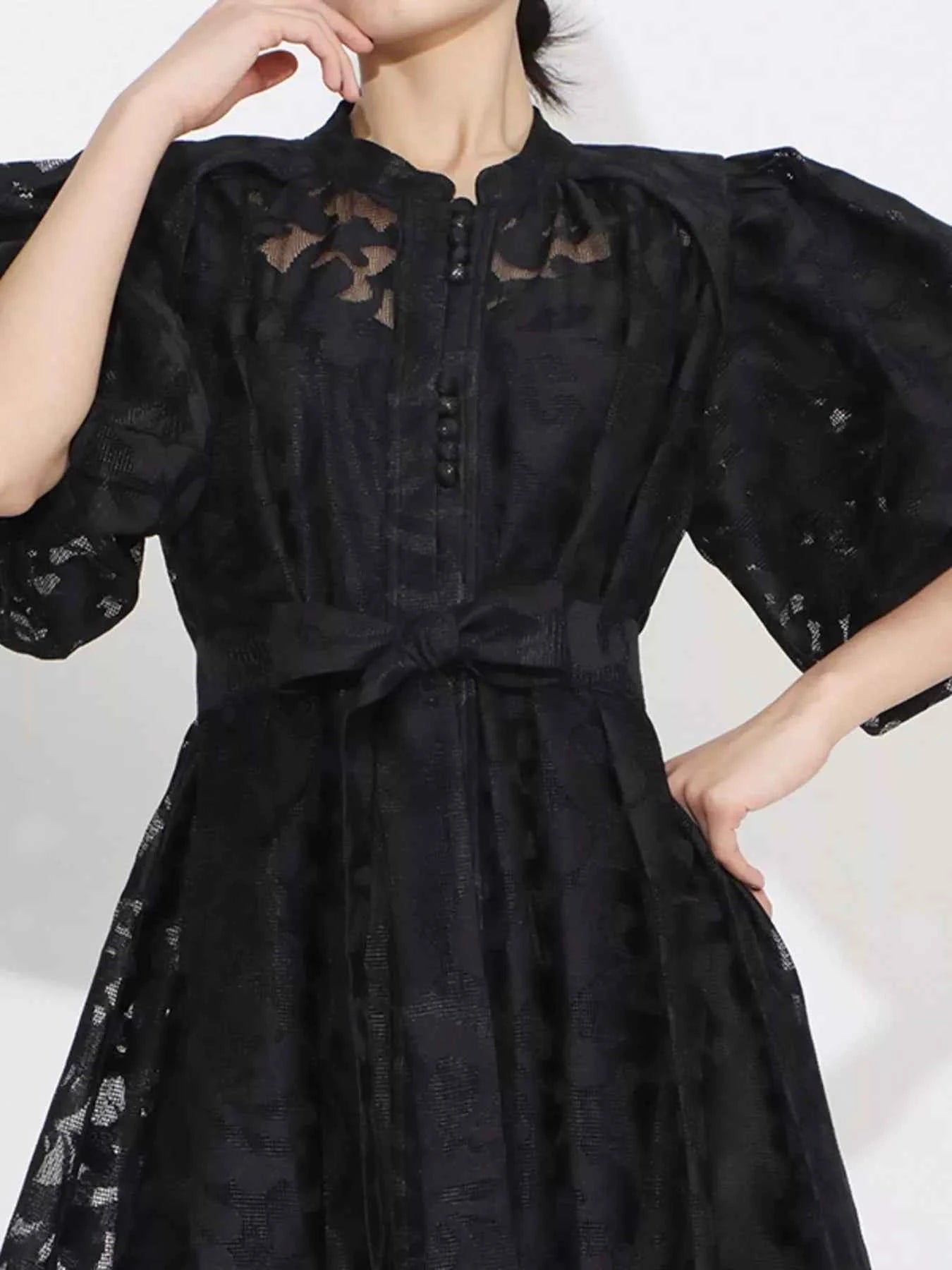Lace Puff Sleeve Tie Waist Maxi Dress 57206df7-145f-4291-be64-11b19fc7ec79-Max-Origin