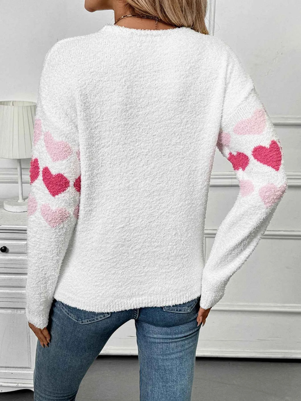 Heart Pattern V-Neck Sweater 5741c6e57754411996cbcb3cb7be62be-Max-Origin
