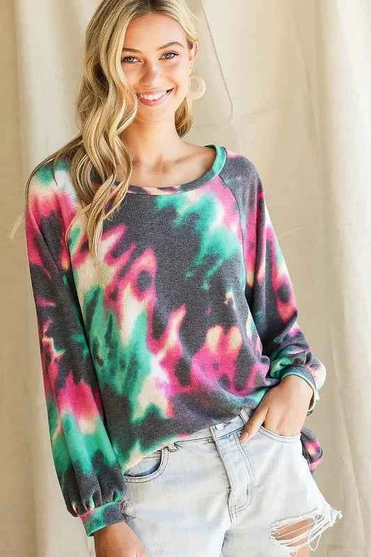 BiBi Tie Dye Print Terry Top with Puff Sleeves 576426c828194382adfa312b584d4096-Max-Origin