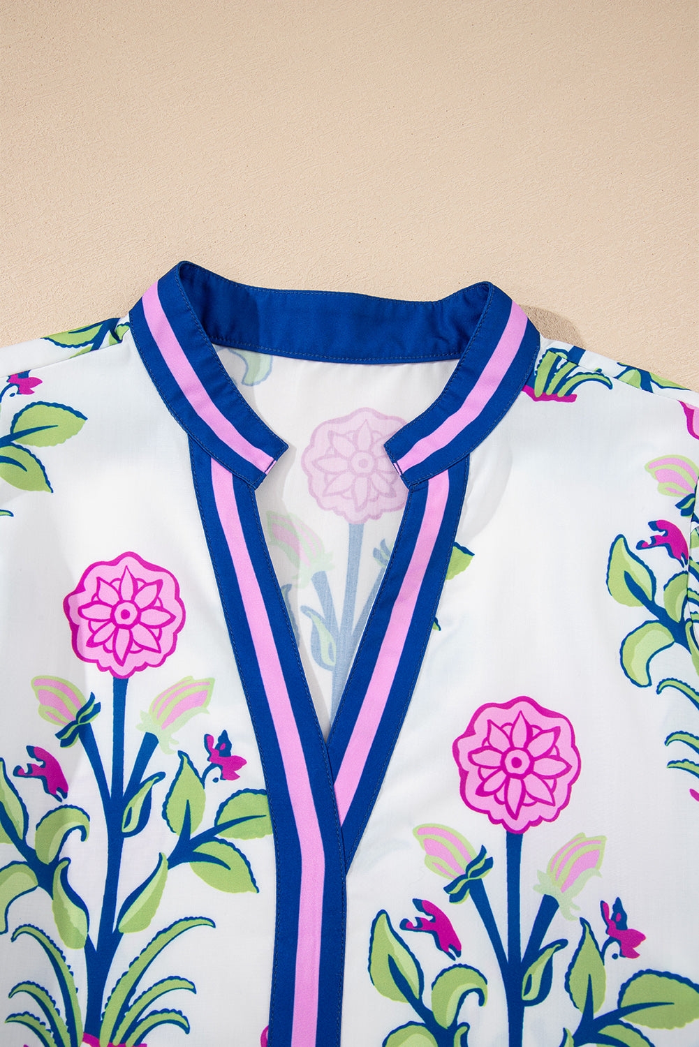 Sky Blue Floral Print Pop of Color V Neck Mini Dress 57922898b1f36218