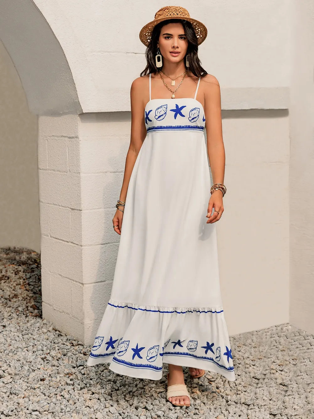 Printed Square Neck Maxi Cami Dress White 57939e0d-f9f0-495b-9036-4755f3f41972-Max