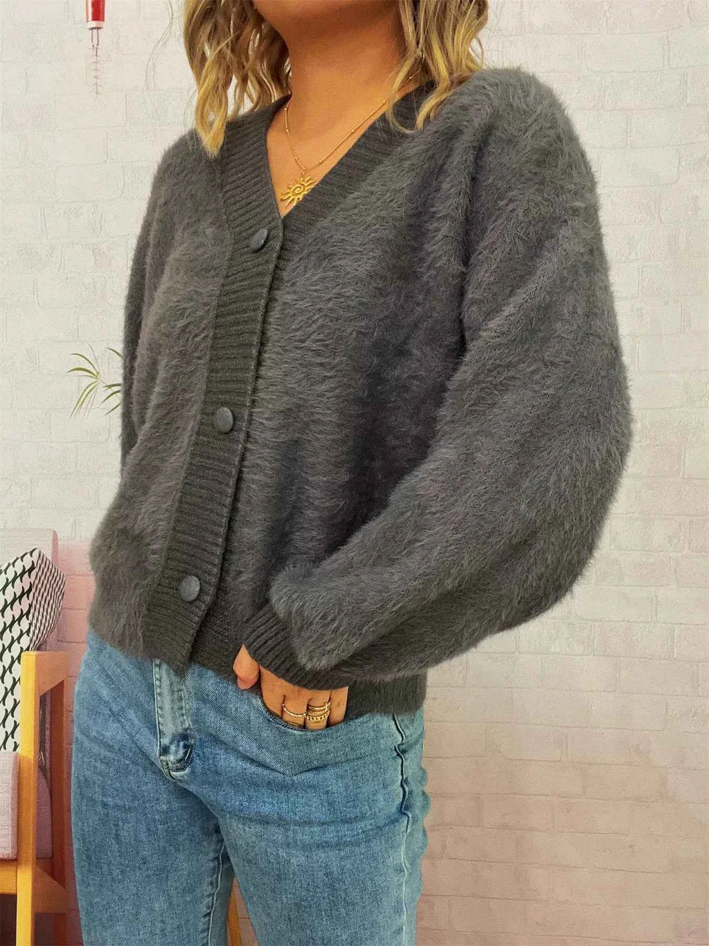 Fuzzy Button-Up Long Sleeve Cardigan 5798d60f76804a9fba6a537269711fd7-Max-Origin
