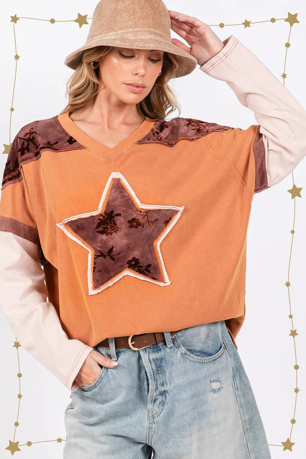 SAGE + FIG Star Patch Long Sleeve Color Block T-Shirt 57b196f4-350f-4839-a260-b9780ebf35d8-Max