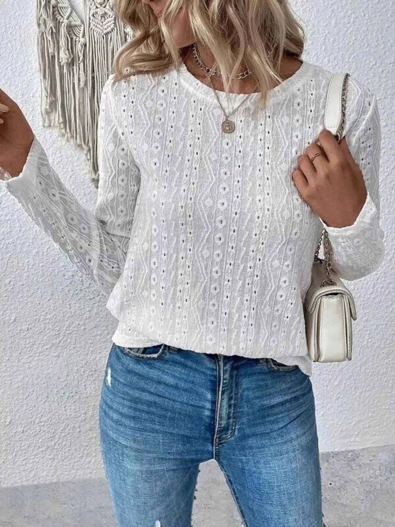 Full Size Eyelet Round Neck Long Sleeve Blouse Plus Size 57be25520441472abd69931a52eb70f2-Max-Origin