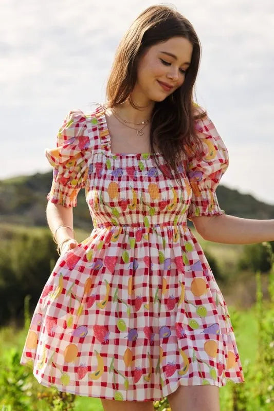 Davi & Dani Fruits Printed Smocking Mini Dress Pink 57e37ef3878d4b0ca566afd1ad75e633-Max-Origin