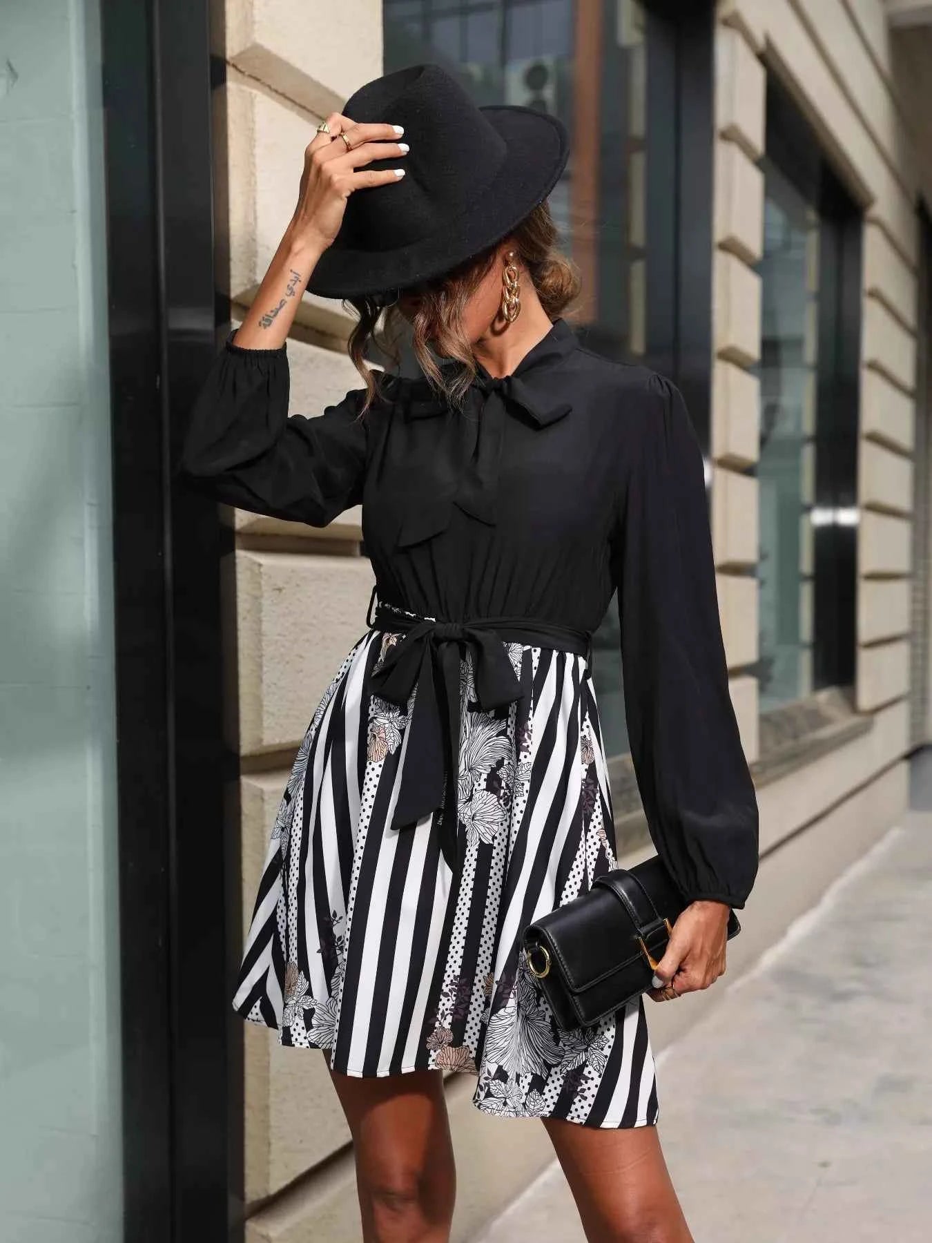 Striped Tie Front Long Sleeve Mini Dress 583f1873-dca1-4115-bfe1-f78209050cce-Max-Origin