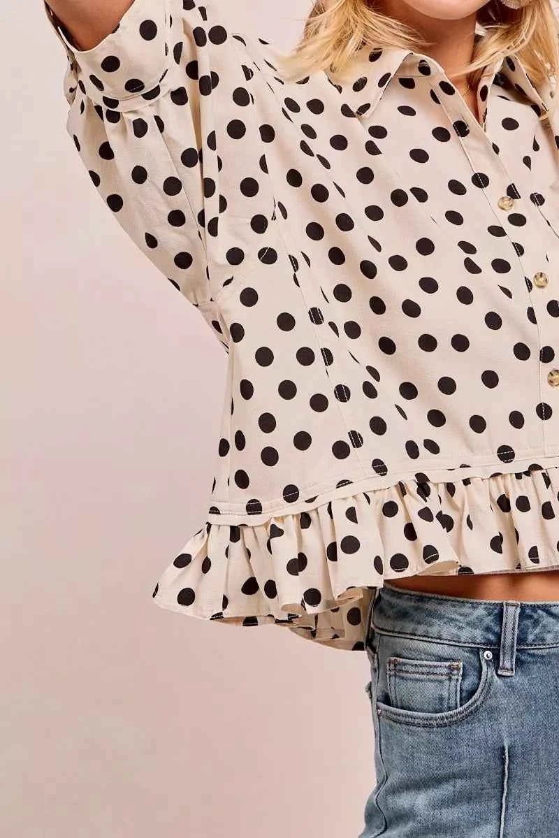 BiBi Polka Dot Printed Peplum Top with Front Button 58404b75f3cd4a6dbd89749dae17f0a0-Max-Origin