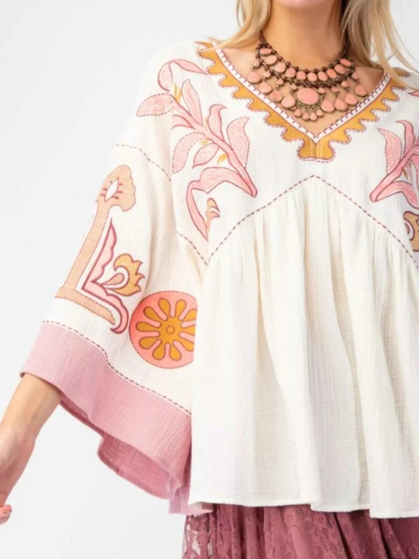 Printed V-Neck Top with Contrast Trim Details 58451d2e-1cd0-43fe-97a8-cac745fdf48f-Max-Origin