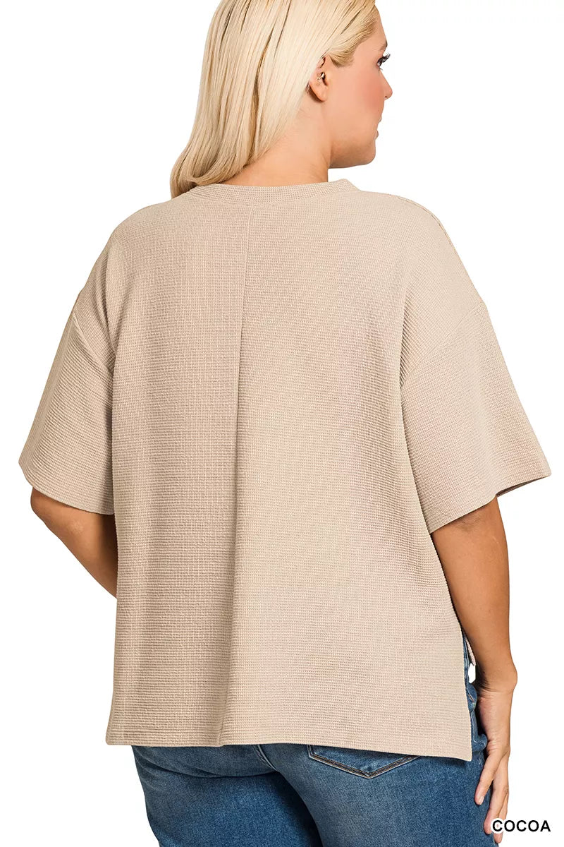 Zenana Full Size Double Knit Side Slits Hi Low Short Sleeve Top Plus Size 58503dab-adbb-4a0c-8c72-2c2377a21788-Max-Origin