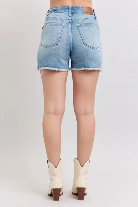 Judy Blue Full Size High Waist Western Embroidery Detail Cut Off Denim Shorts Plus Size 5850fb45c6f847e9b162e98d4dc5cc93-Max-Origin