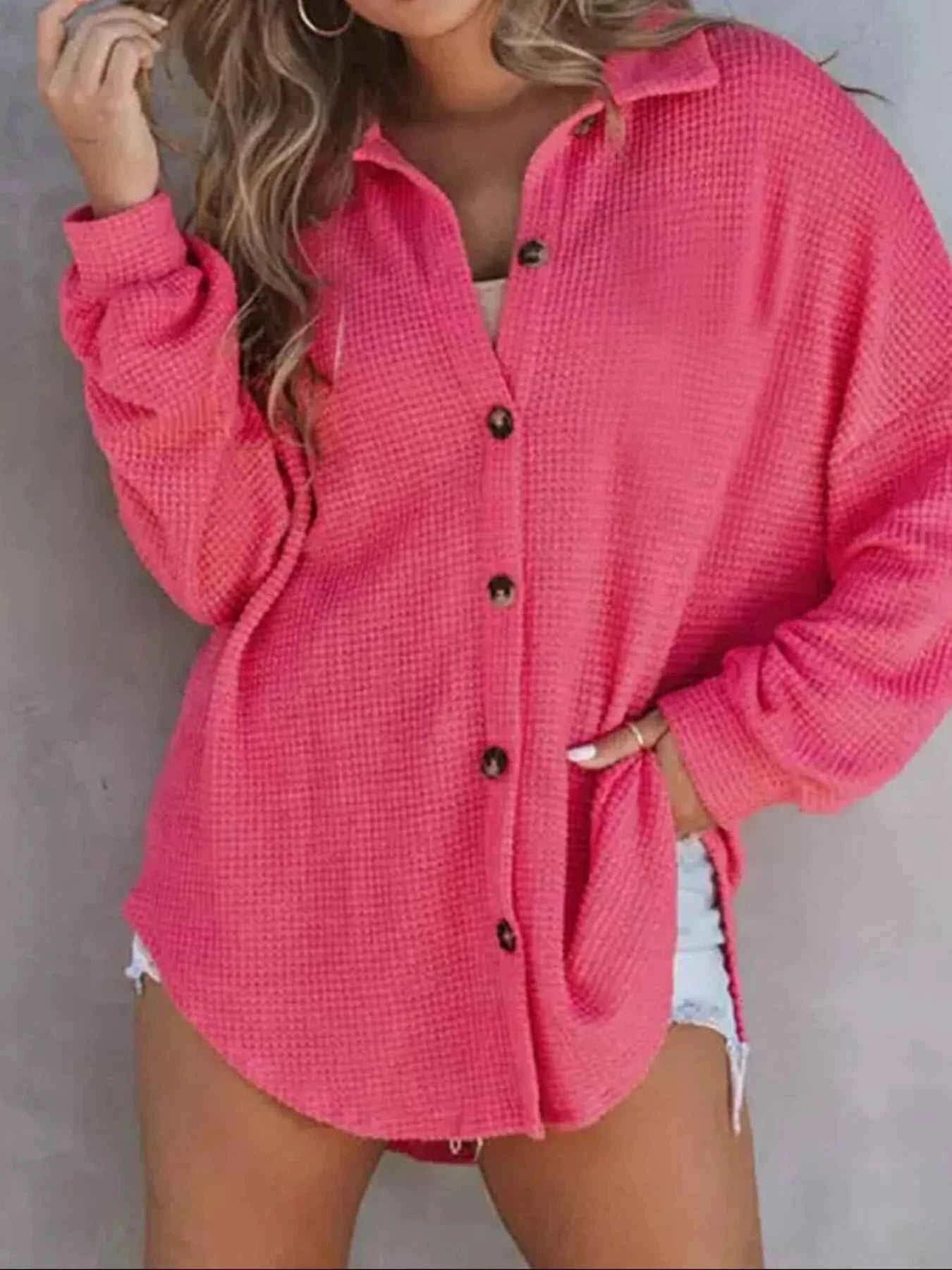 Waffle Knit Button-Down Shirt 5864a87dcbfc41c8817b9fc60331cfbf-Max-Origin