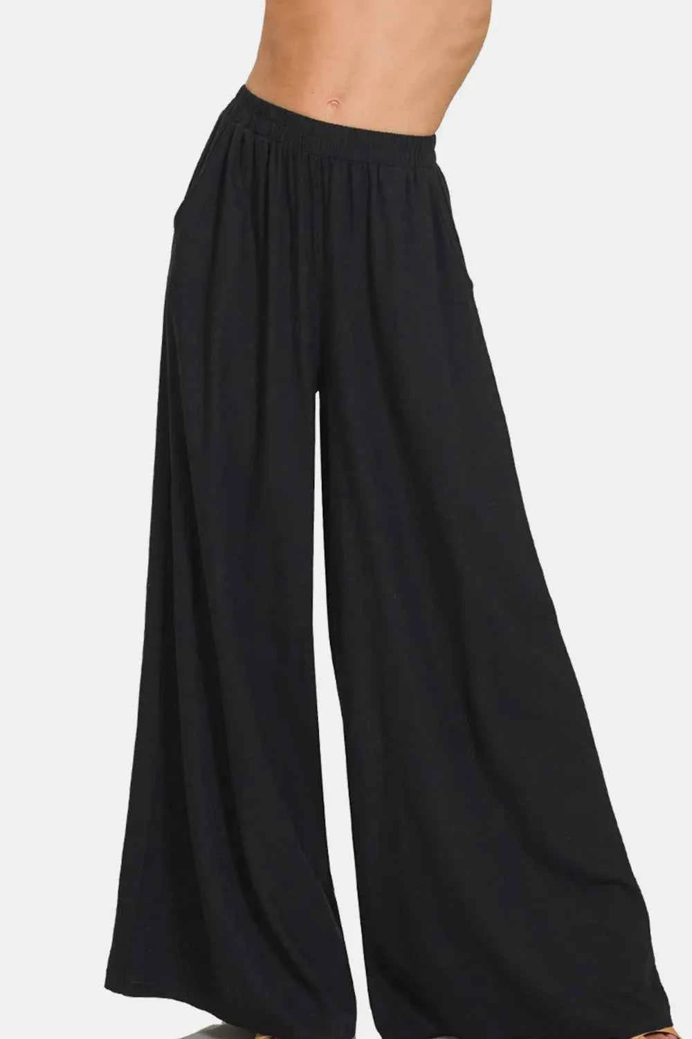 Zenana Pleated Linen Blend Wide Leg Pants Black 586a5cae-0164-4d5b-a212-6d7926cba8fe-Max