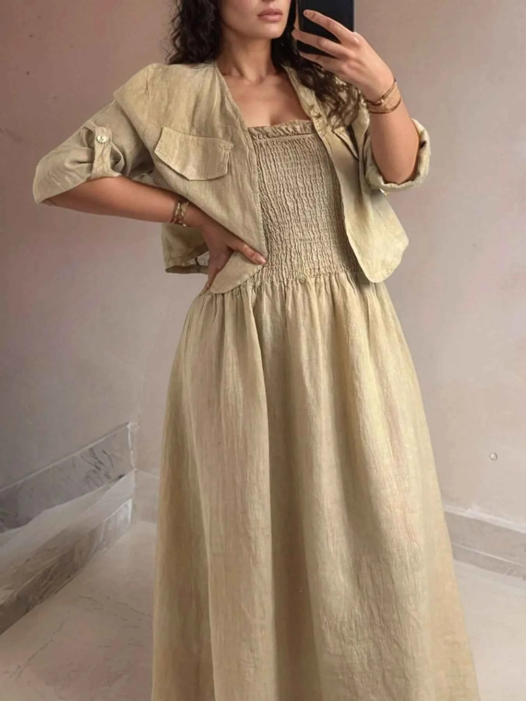 Full Size Smocked Cami Dress and Jacket Set Plus Size 58715a5e-22f6-48d1-bdfd-1acb44b1ca32-Max-Origin