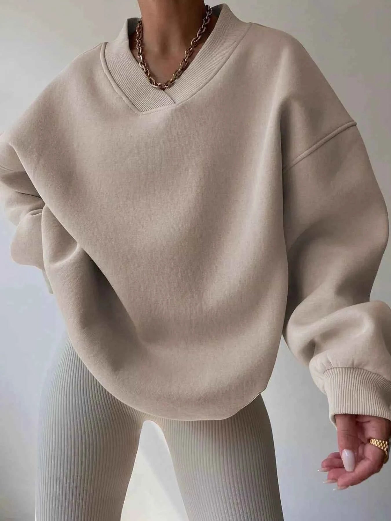 Dropped Shoulder Long Sleeve Oversized Sweatshirt Apricot 58c4cc5815ad457390ef341249721263-Max-Origin