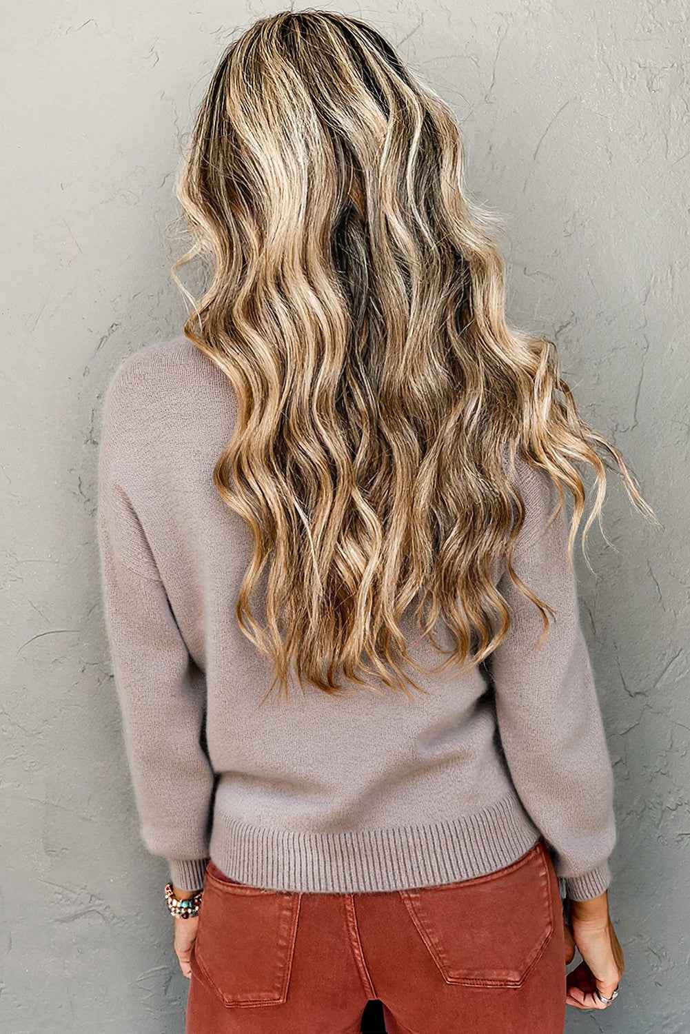 Beige Embroidered Floral Sleeve Round Neck Loose Sweater 58d2d535079de39a