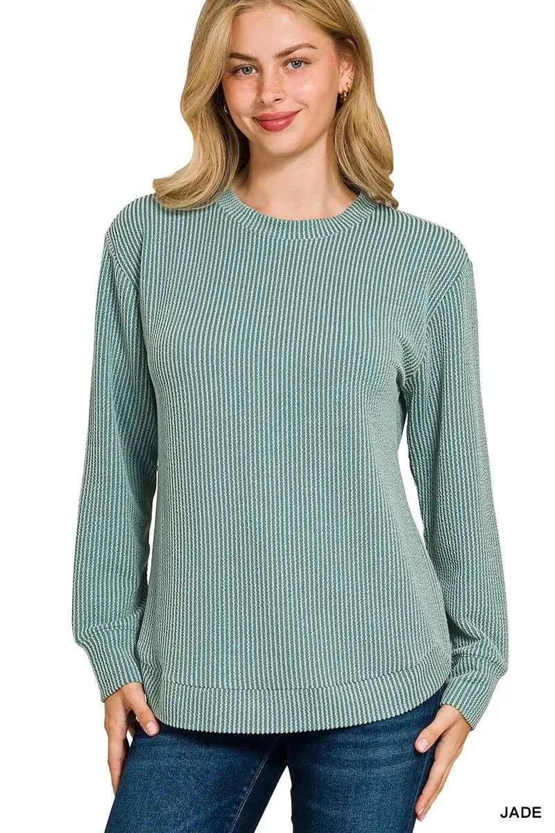 Zenana Full Size Raised Rib Round Neck Long Sleeve Top Plus Size JADE 58d3c8648fa84f40a5f687fc01a3cb3a-Max-Origin