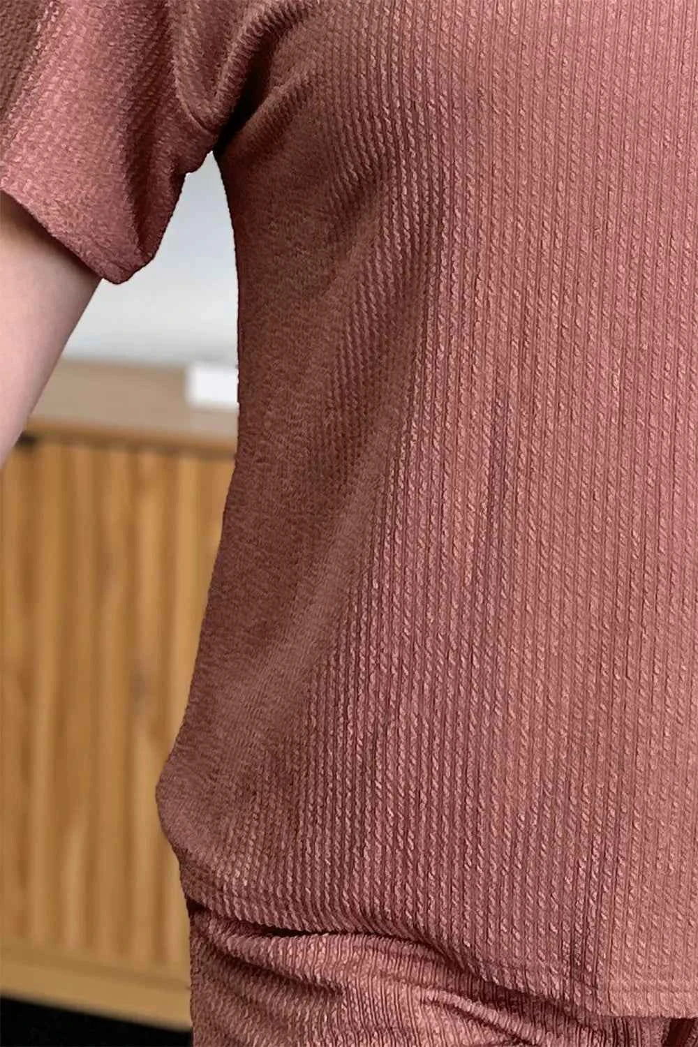 Double Take Full Size Round Neck Short Sleeve T-Shirt and Shorts Set 58f0286d-8bef-4b0d-a3d3-0cff485529df-Max