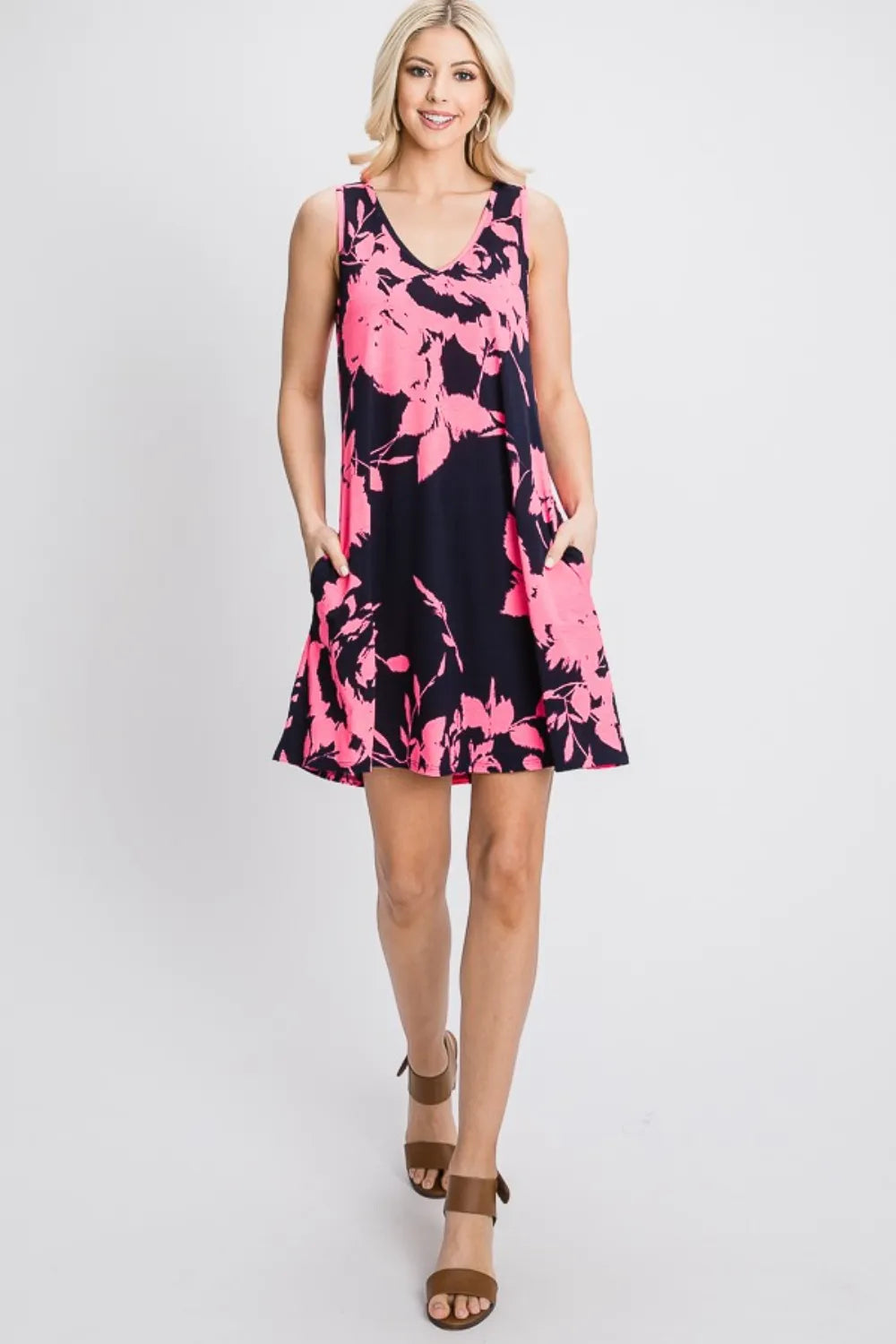 Heimish Full Size Floral V-Neck Tank Dress with Pockets 58ff6e73-fe0a-4277-bc59-f2a5d33bf01d-Max