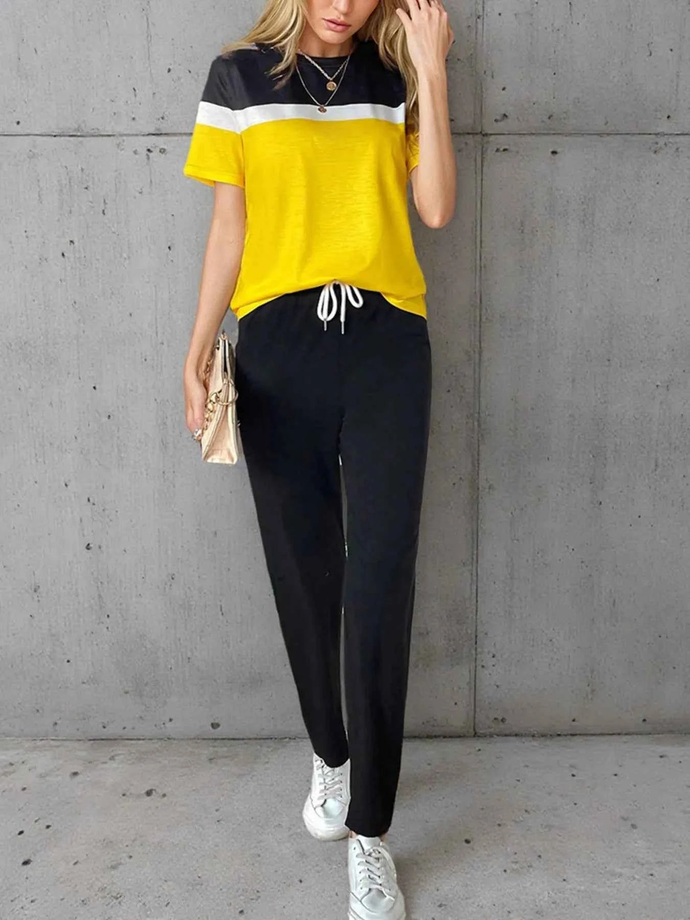 Casual Color Block Top and Pants Set 59061080f8c64f4eacf67e95821cd7b7-Max-Origin