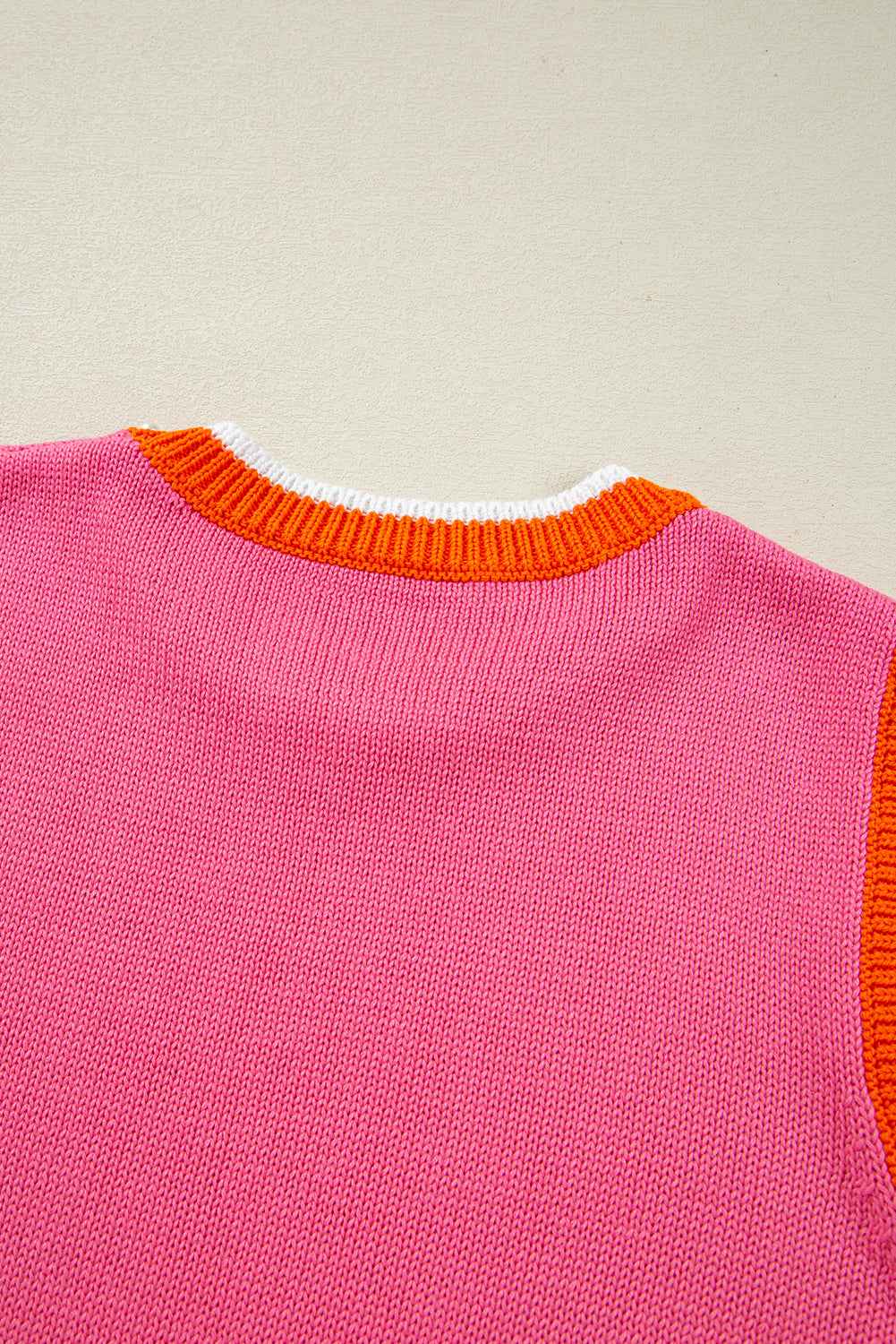 Bright Pink Pearl Embellished Contrast Trim Sleeveless Knit Top 591580bbd56dc220