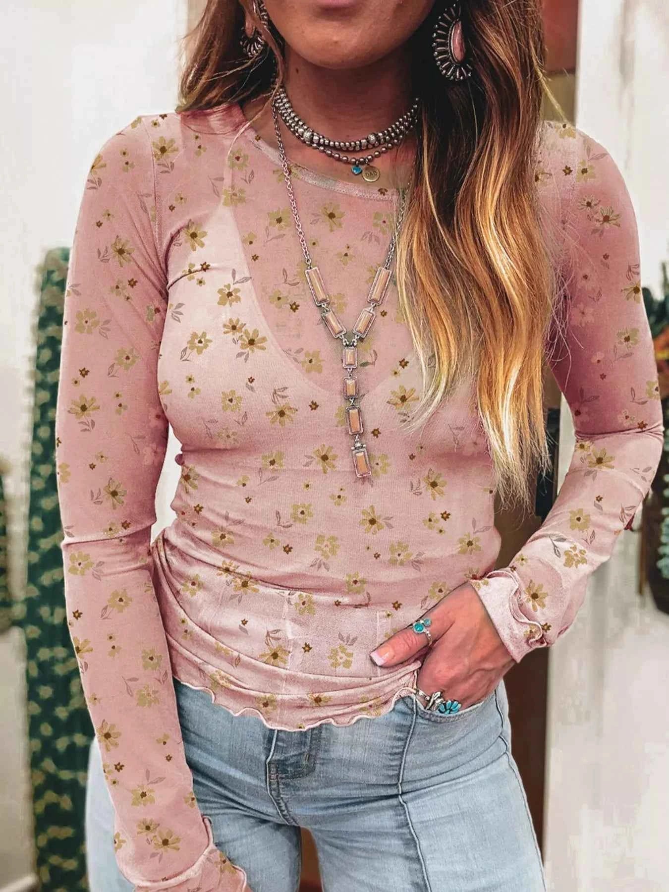 Floral Print Long Sleeve Mesh Blouse 592b3e38-fa50-4bb6-b5e6-91876f7a2b87-Max-Origin