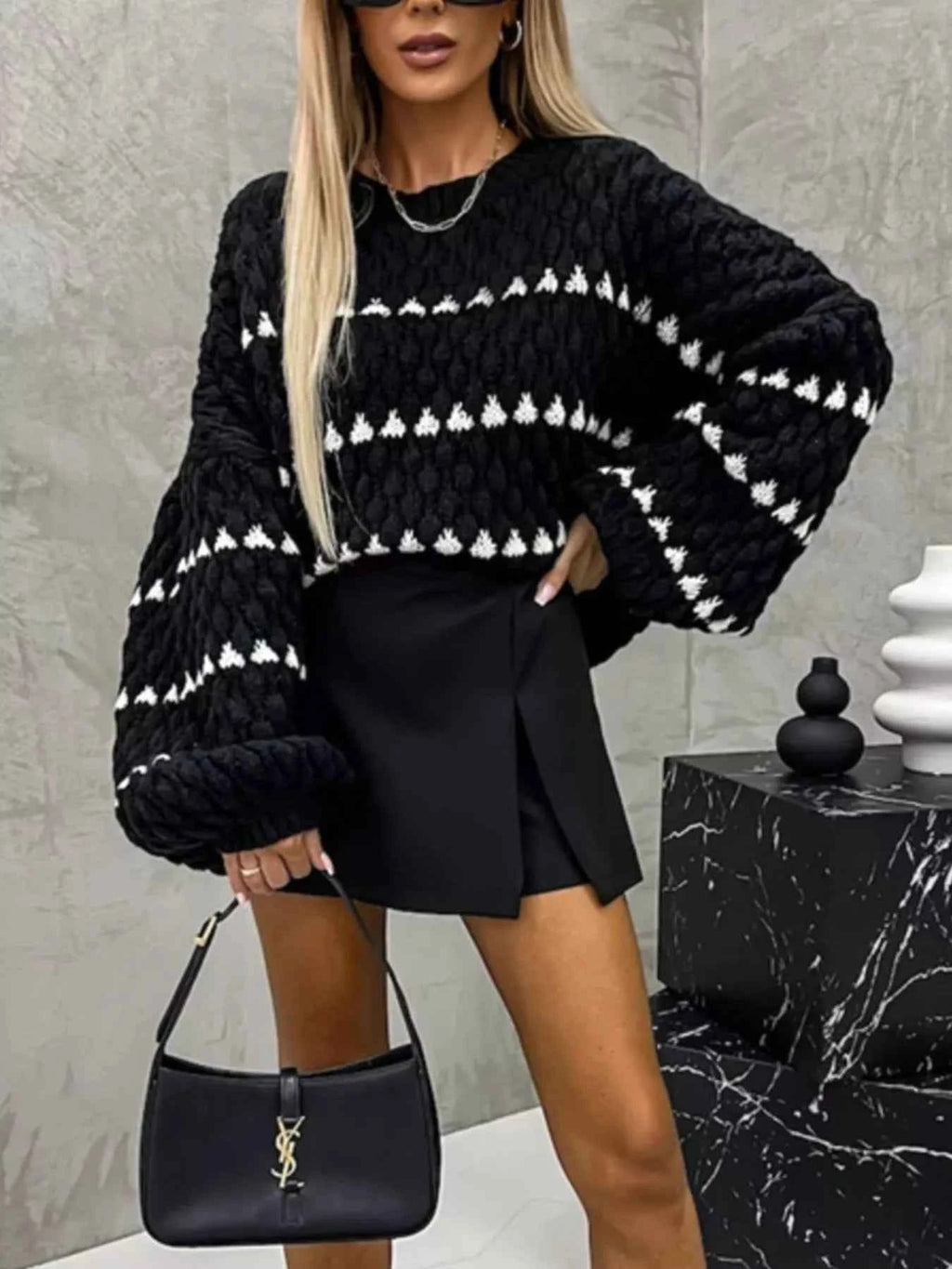 Chunky Knit Striped Sweater with Balloon Sleeves 593afad1-29df-4b64-a252-ab624d3de67c-Max-Origin