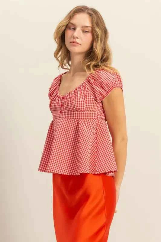 HYFVE Gingham Scoop Neck Cap Sleeve Blouse 593d98fa28c640a39769a7054f899522-Max-Origin