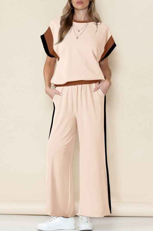 Colorblock Cap Sleeve Tee and Pants Set