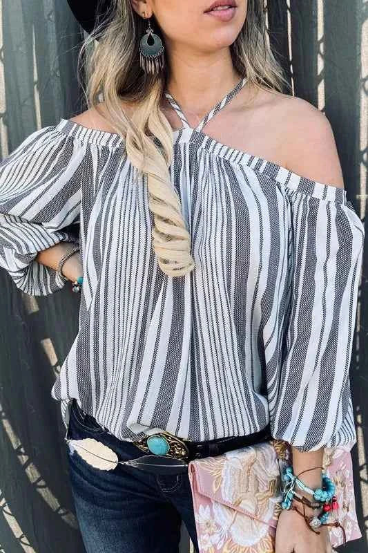 And The Why Stripe Printed Cold Shoulder Halter Neck Top 5955c8430682423d996dde4591fbefa7-Max-Origin