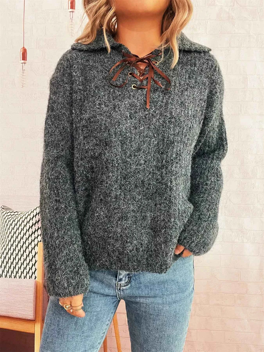 Lace Up Long Sleeve Sweater 59576216544846048281013b38c69652-Max-Origin