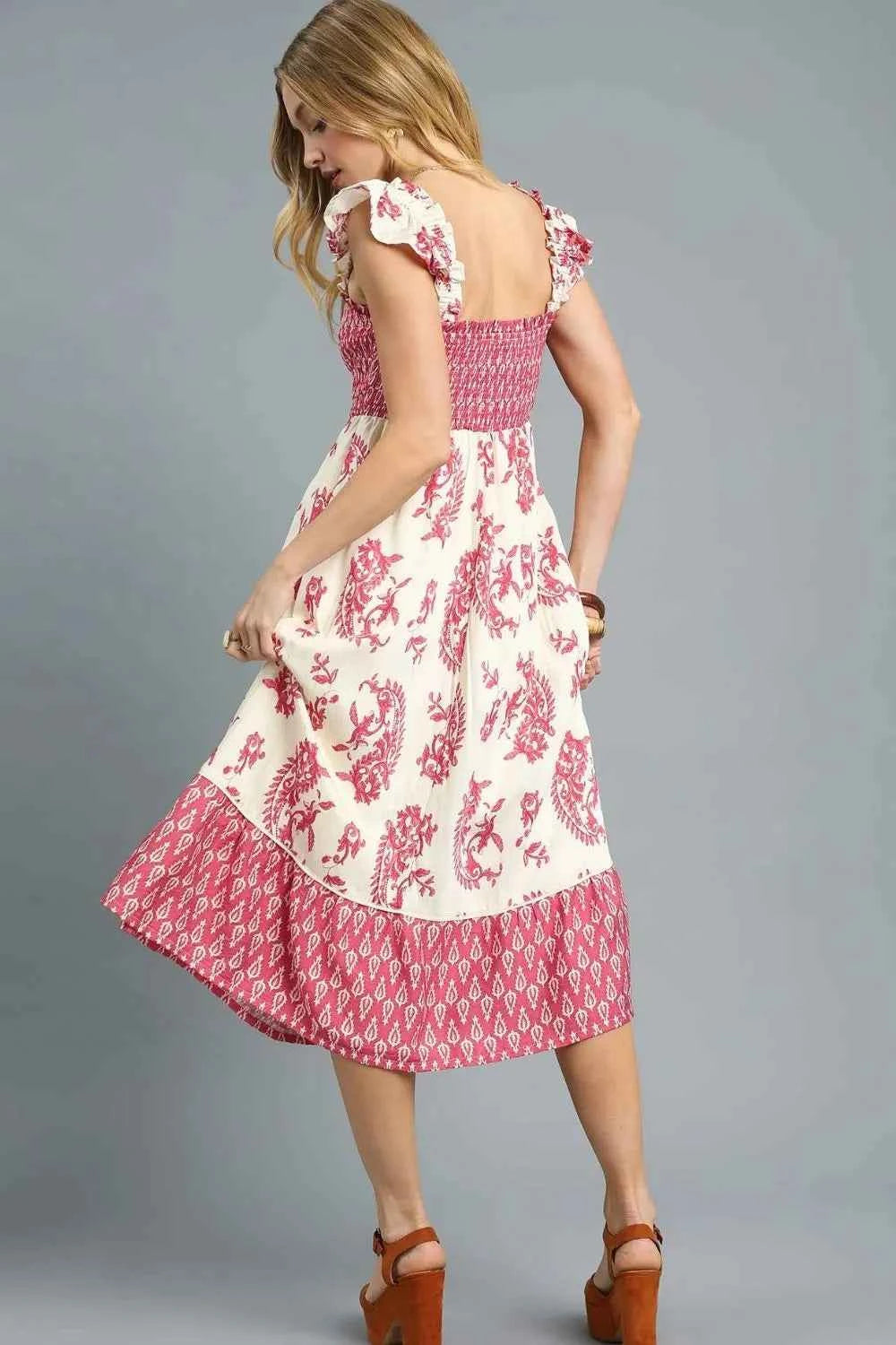 Umgee Printed Smocked Midi Dress with Ruffle Details 595b1d39-4ac1-47f9-ab71-65cf3dfa91de-Max-Origin