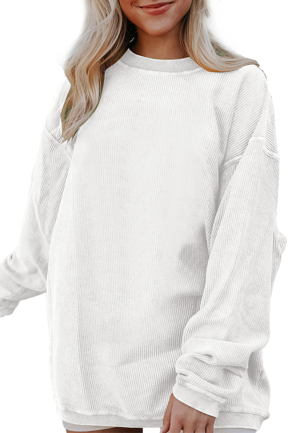 White Drop Shoulder Rib Knit Oversized Sweatshirt 5960127902ac310f