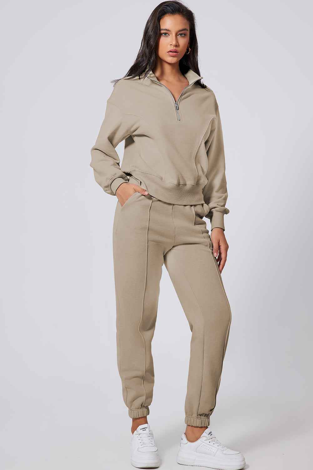 Parchment Half Zip up Pullover Active Top and Joggers Set 5961bddaf2f6bdae